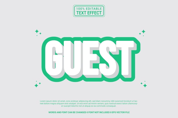 editable text effect guest 3d cartoon template style modern premium vector