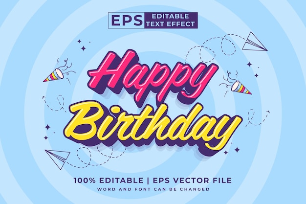 Editable text effect happy birthday 3d Cartoon cute style premium vector