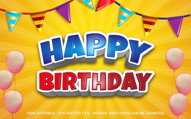 Editable text effect, happy birthday style illustrations