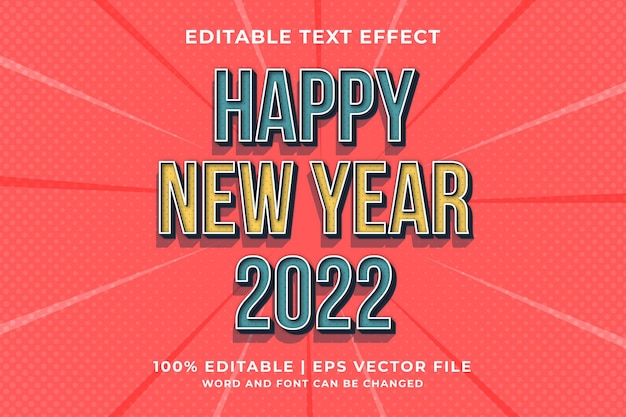 편집 가능한 텍스트 효과 새해 복 많이 받으세요 2022 빈티지 3d 템플릿 스타일 프리미엄 벡터