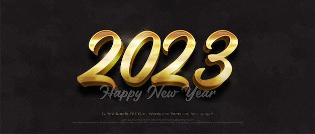 Редактируемый текстовый эффект с новым годом 2023 с концепцией в стиле 3d gold