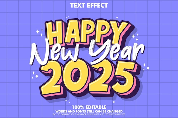 편집 가능한 텍스트 효과 행복한 새해 2025 템플릿 디자인