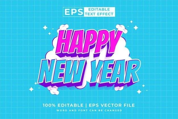 Editable text effect happy new year 3d cartoon style premium vector