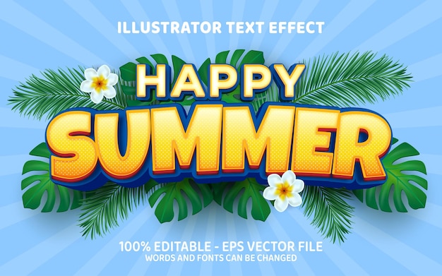 Effetto testo modificabile felice illustrazioni in stile estivo