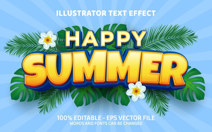 Vector editable text effect happy summer style illustrations