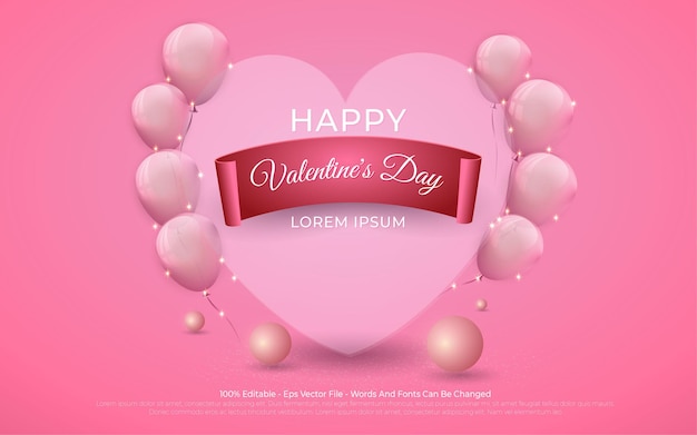 Редактируемый текстовый эффект, иллюстрации в стиле Happy Valentine's Background Love и Balloon