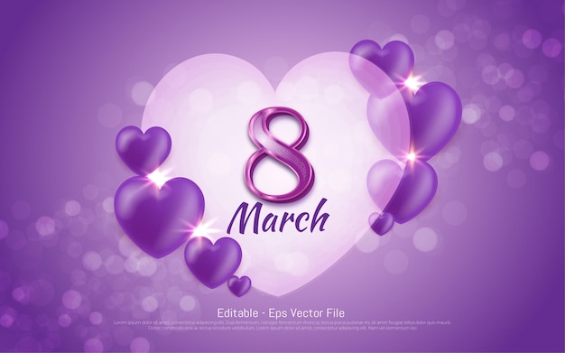 Editable text effect, happy women's day 8 march purple