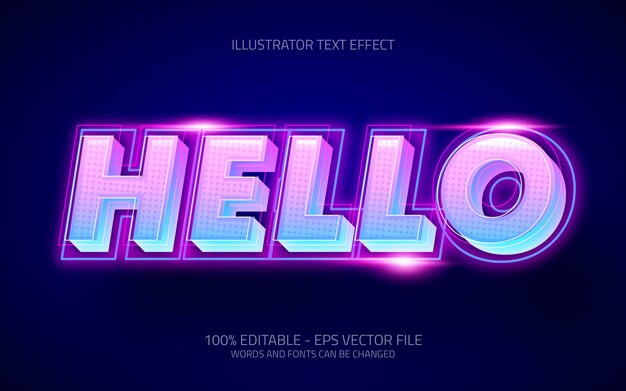 Effetto di testo modificabile, ciao illustrazioni in stile neon