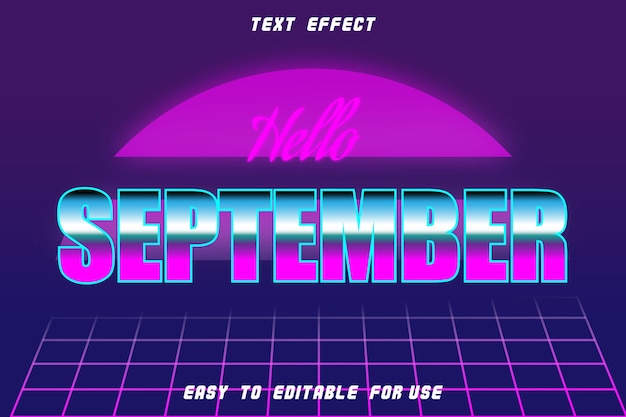 Вектор Редактируемый текст эффект hello september retro