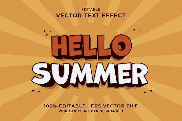 Editable text effect hello summer 3d vintage template style premium vector