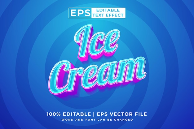 Editable text effect Ice Cream 3d cartoon template style premium vector