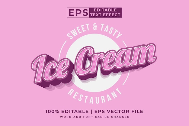 Editable text effect ice cream logo 3d vintage style premium vector