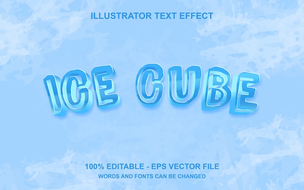 Vettore cubo di ghiaccio effetto testo modificabile