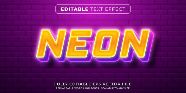 Vettore effetto di testo modificabile in stile luce al neon intensa