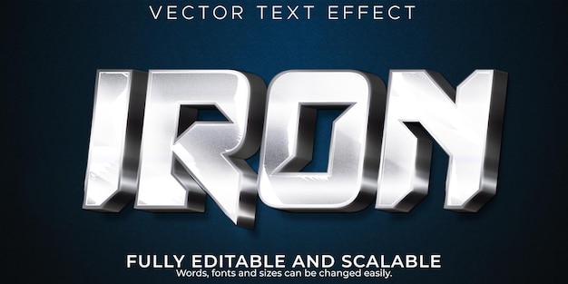 Vector editable text effect iron, 3d metallic and shiny font style