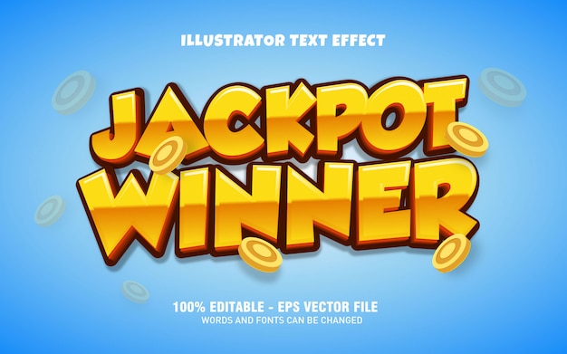 Effetto di testo modificabile, illustrazioni in stile vincitore del jackpot
