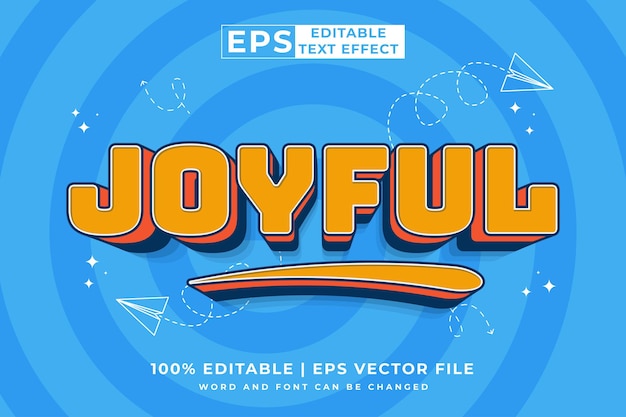 Editable text effect Joyful 3d Cartoon cute style premium vector