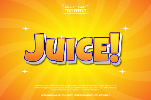 편집 가능한 텍스트 효과 Juice 3d 만화 템플릿 스타일 현대 프리미엄 터