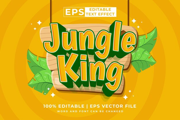 Editable text effect jungle king cartoon 3d style premium vector