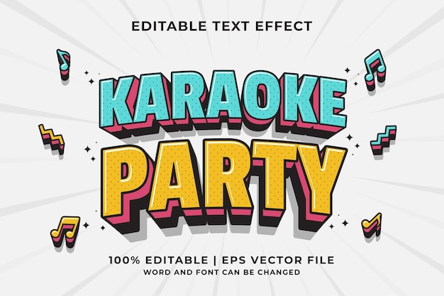 Редактируемый текстовый эффект Караоке-вечеринка 3d Традиционный мультяшный стиль шаблона премиум-вектор