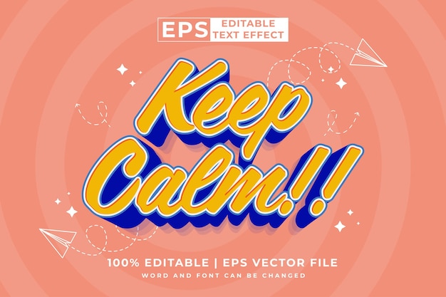 Editable text effect keep calm 3d Cartoon cute style premium vector