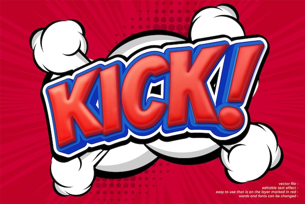 Vector editable text effect kick with cartoon style concept