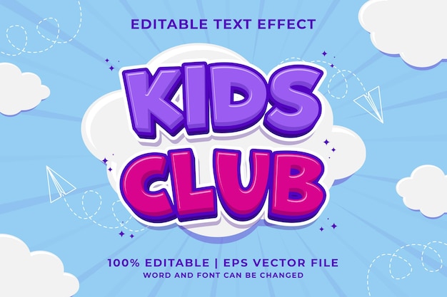 Effetto testo modificabile kids club tradizionale stile modello cartoon vettore premium