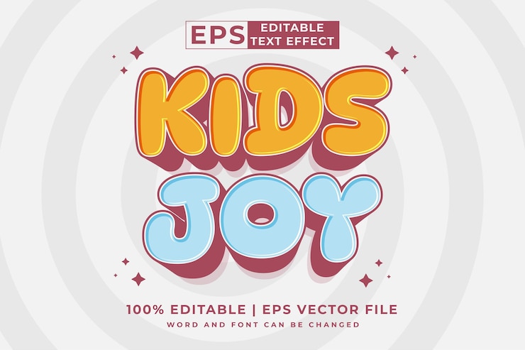 Vector editable text effect kids joy 3d cartoon template style premium vector