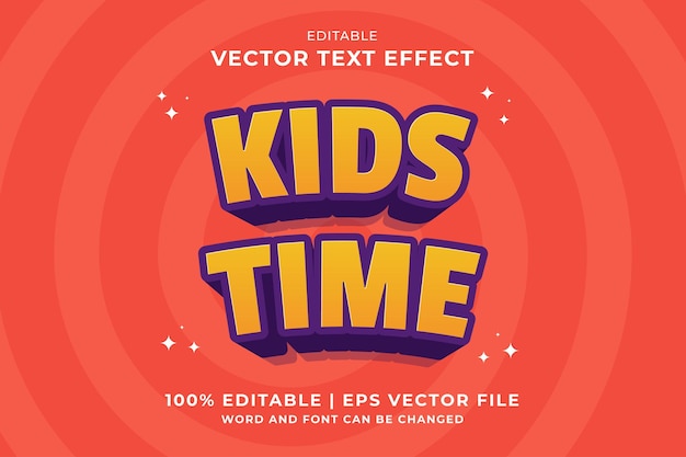 Editable text effect kids time 3d cartoon template style premium vector