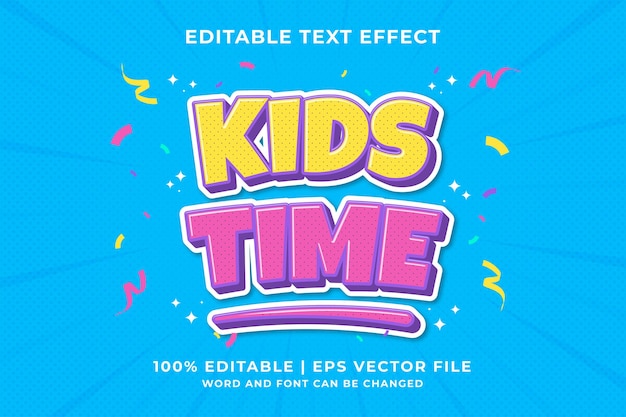 Editable text effect - Kids Time Cartoon template style premium vector