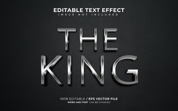 Editable text effect the king 3d metallic and shiny font style