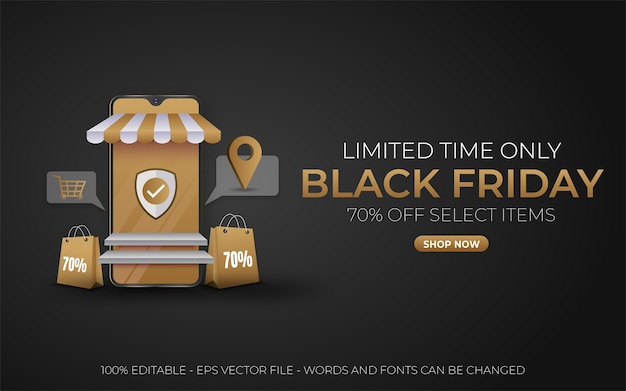 Vector editable text effect, limited time only black friday style illustrations