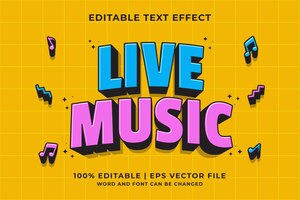 editable text effect  live music 3d traditional cartoon template style premium vector