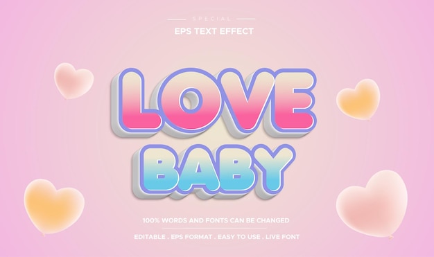 Editable text effect love baby style