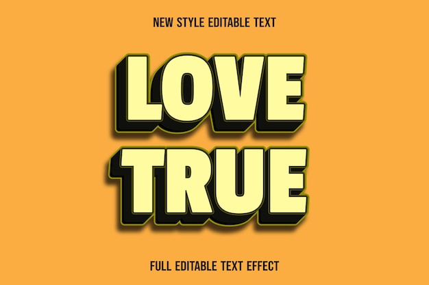 Editable text effect love true color yellow and black