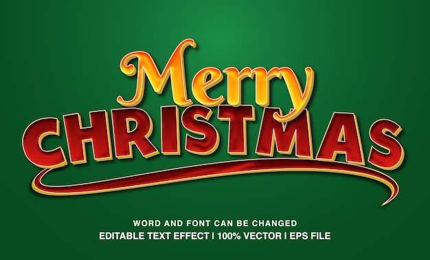 Vector editable text effect merry christmas red and yellow