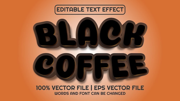 Effetto testo modificabile moderno 3d black coffee e stile di carattere minimale
