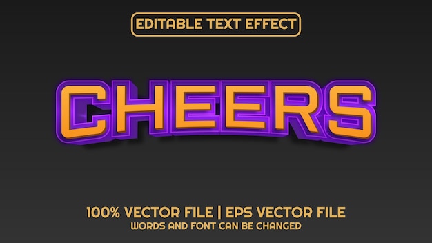 Editable text effect modern 3d cheers and minimal font style