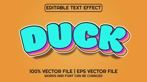 Vector editable text effect modern 3d duck and minimal font style