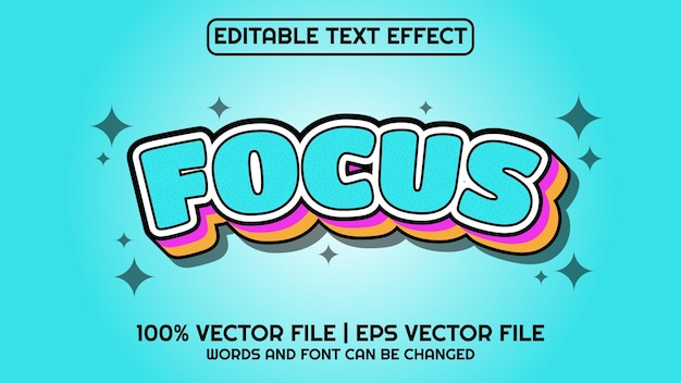 Editable text effect modern 3d FOCUS and minimal font style