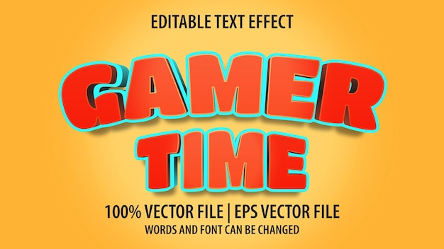 Effetto testo modificabile moderno 3d gamer time e stile del carattere minimale