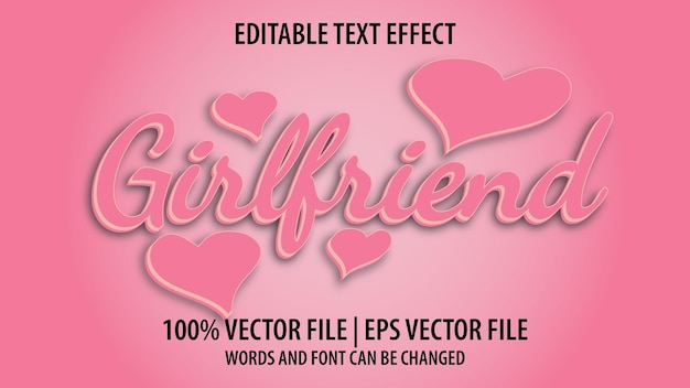 Vector editable text effect modern 3d girlfriend and minimal font style