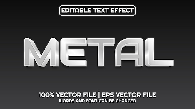 Vettore effetto testo modificabile metallo 3d moderno e stile di carattere minimale