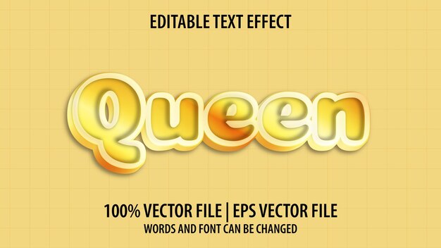 Effetto testo modificabile moderno 3d queen e vettore premium in stile font minimo