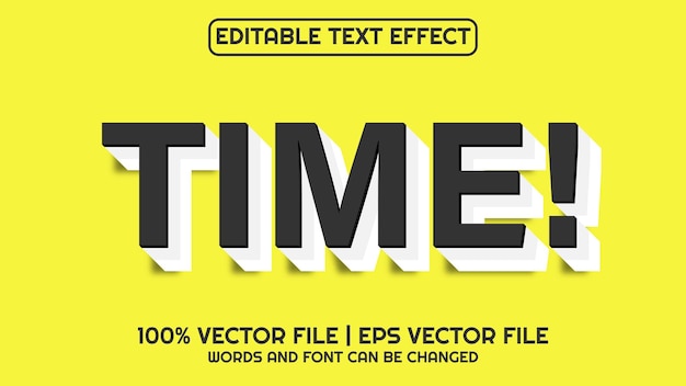 editable text effect modern 3d time and minimal font style