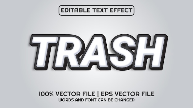 Vector editable text effect modern 3d trash and minimal font style