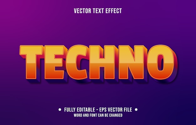 Вектор Редактируемый текстовый эффект в современном оранжевом стиле техно