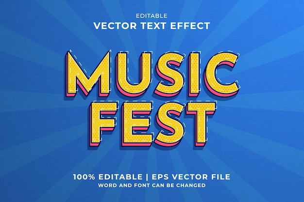 Editable text effect Music Fest 3d Vintage template style premium vector