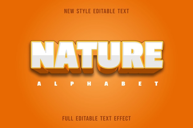 Редактируемый текстовый эффект природа алфавит цвет белый и оранжевый