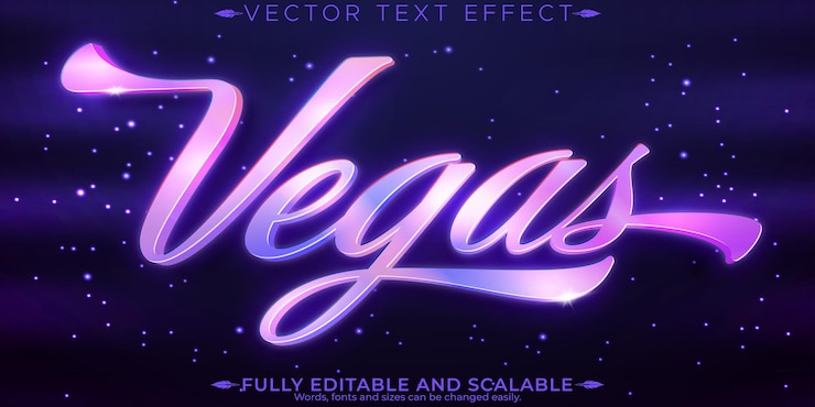 Vector 可編輯的文本效果霓虹3d發光和賭場字體風格